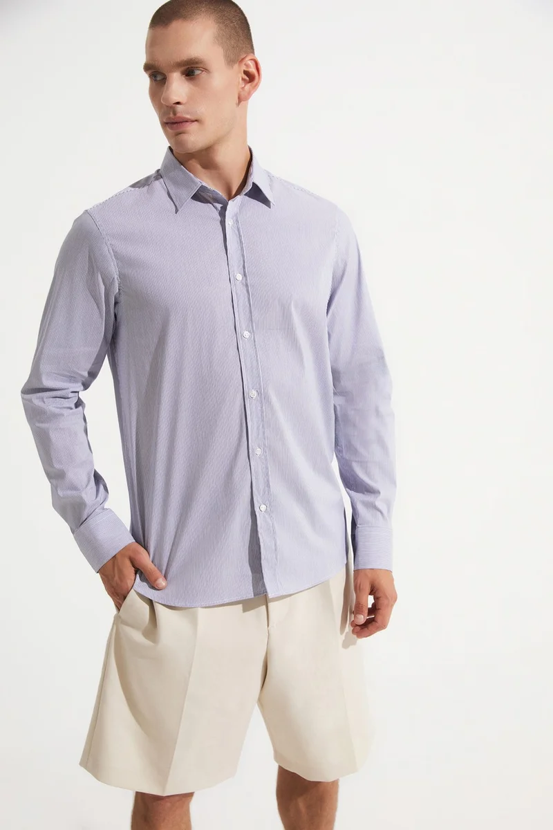 جون Men's Slim Fit 100% Cotton Striped Shirt
