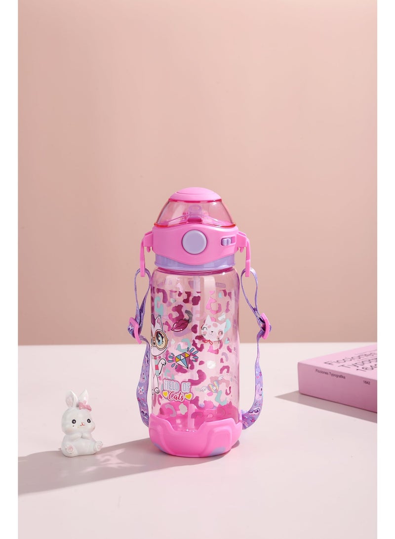 Five dream house Kids Water Bottle Sippy Cup with Straw, 650ML BPA-Free Leakproof Water Bottle with Adjustable Shoulder Strap, Portable Drinking Cup for Kids - Image 2