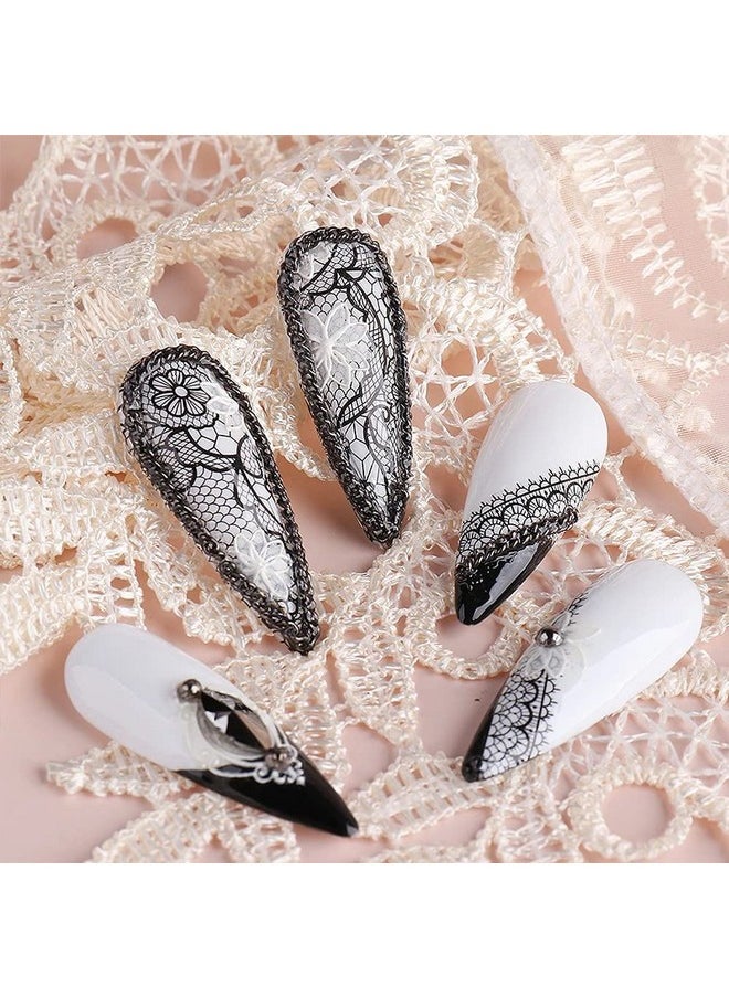 WEYATO - Lace Flower Nail Art Stickers Water Transfer Nail Decals Design Decorate 24 Sheets Diy Black Lace Flowers Butterfly Designs For Nails Accessories For Women Girl Manicure Tips Nail Decor - Image 1