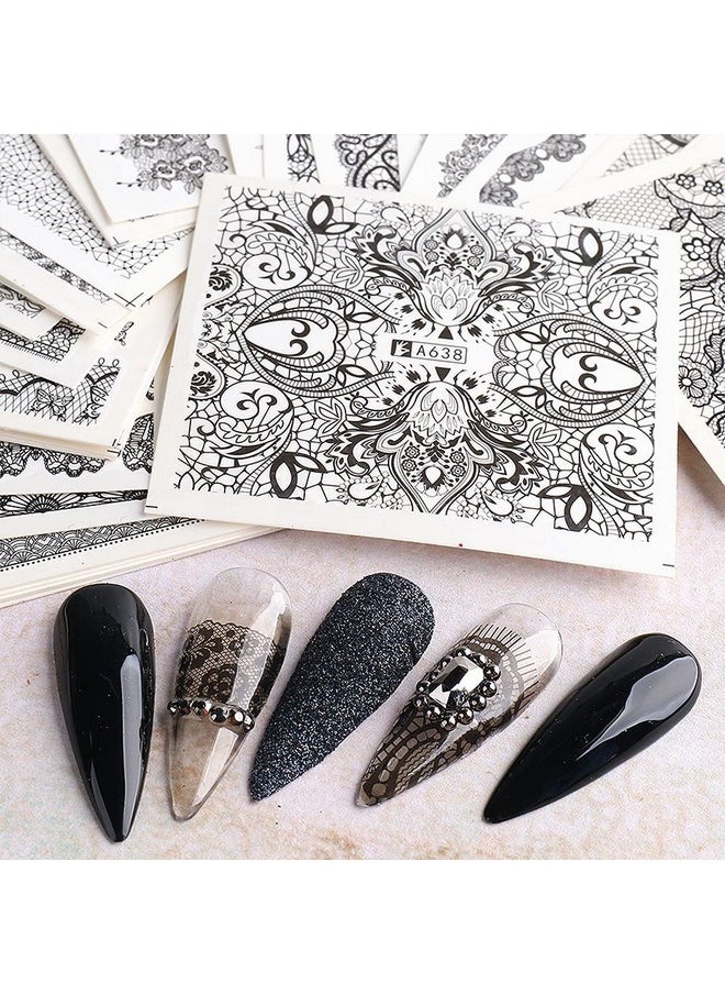 WEYATO - Lace Flower Nail Art Stickers Water Transfer Nail Decals Design Decorate 24 Sheets Diy Black Lace Flowers Butterfly Designs For Nails Accessories For Women Girl Manicure Tips Nail Decor - Image 1