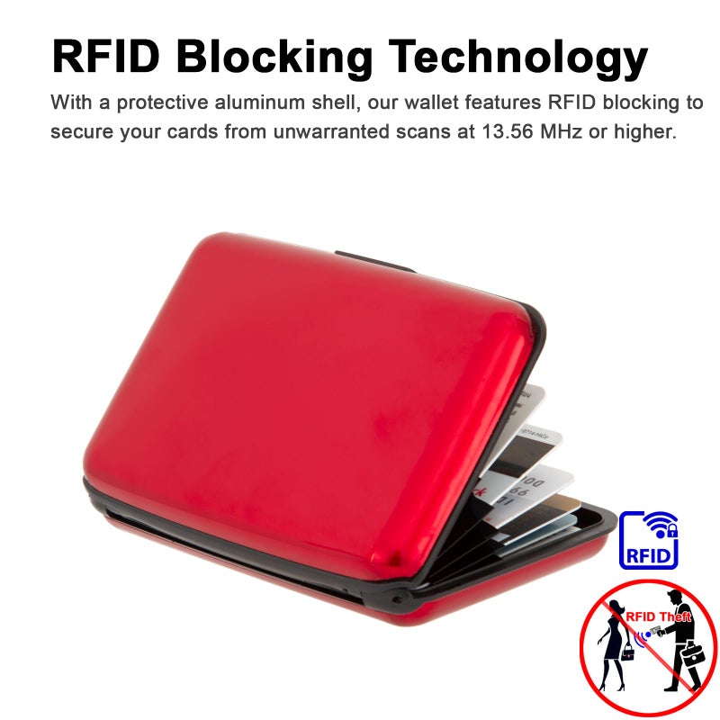 Kaabao Credit Card Holder, RFID Blocking Metal Card Wallet for Women Men Slim ID Card Holders Protector Aluminum Business Hard Case (Red) - Image 3