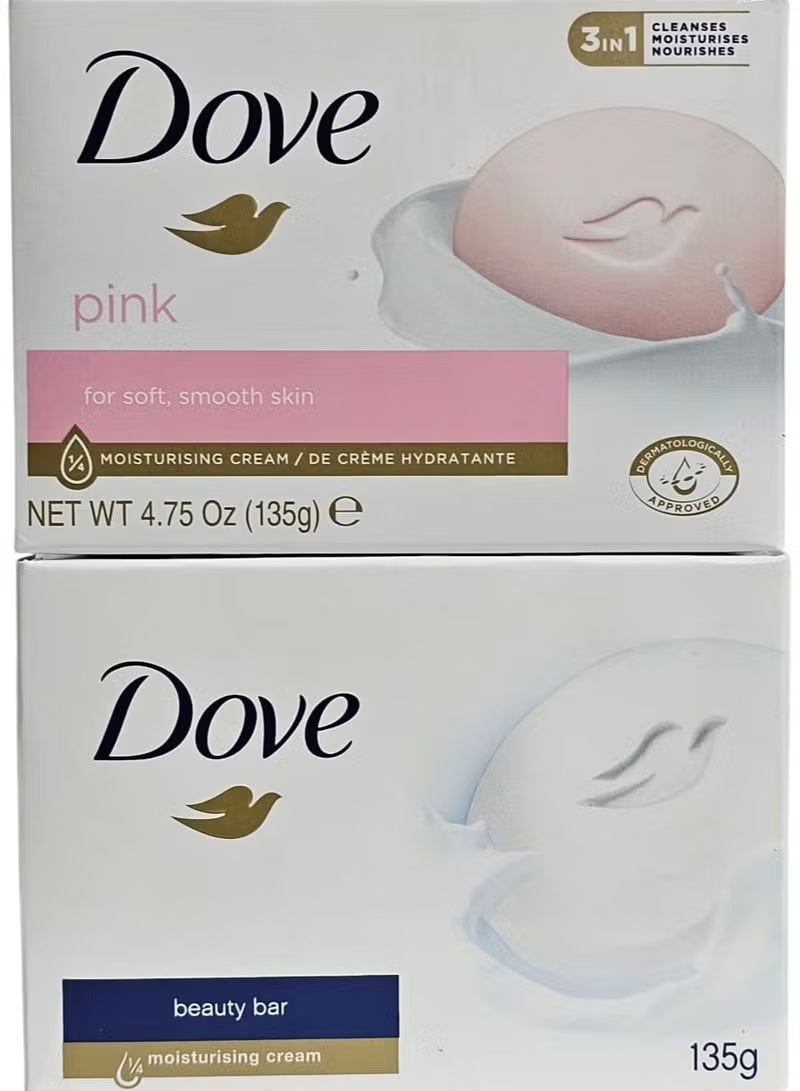 Dove Beauty Bar Soap with 1/4 Moisturizing Cream 135g × 2