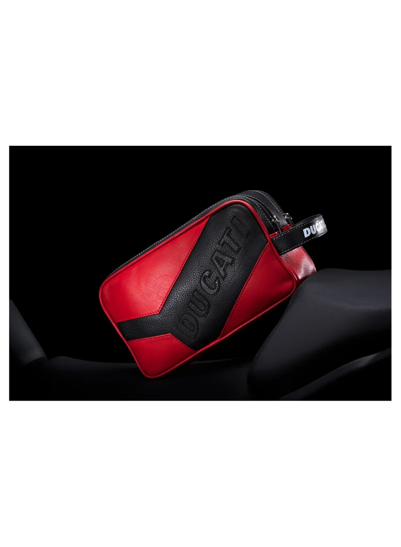 Ducati Corse Tagliato Men's Genuine Leather Toiletry Pouch Red/Black