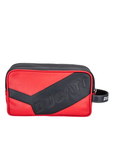 دوكاتي كورس Tagliato Men's Genuine Leather Toiletry Pouch Red/Black