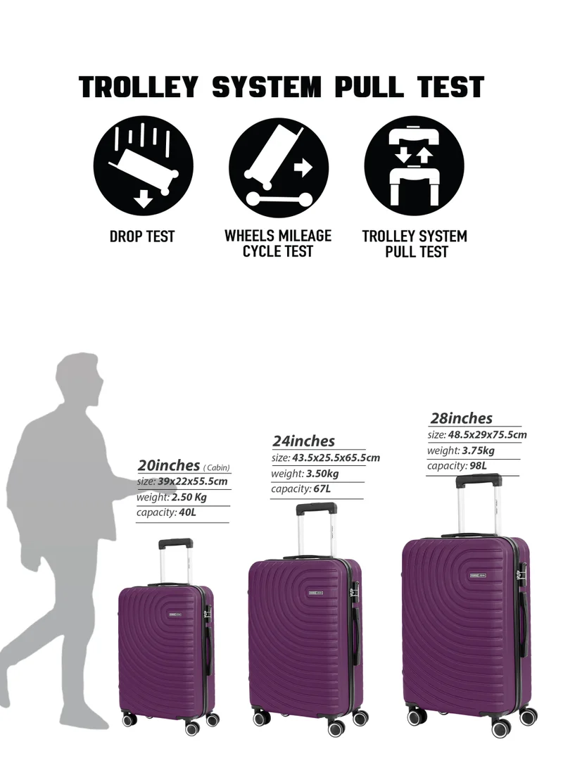 Parajohn Pink Medium 24-Inch ABS  Lightweight Hardshell Luggage Trolley | carrying 3kg 4-Wheel Spinner Suitcase Purple  | Best Price UAE