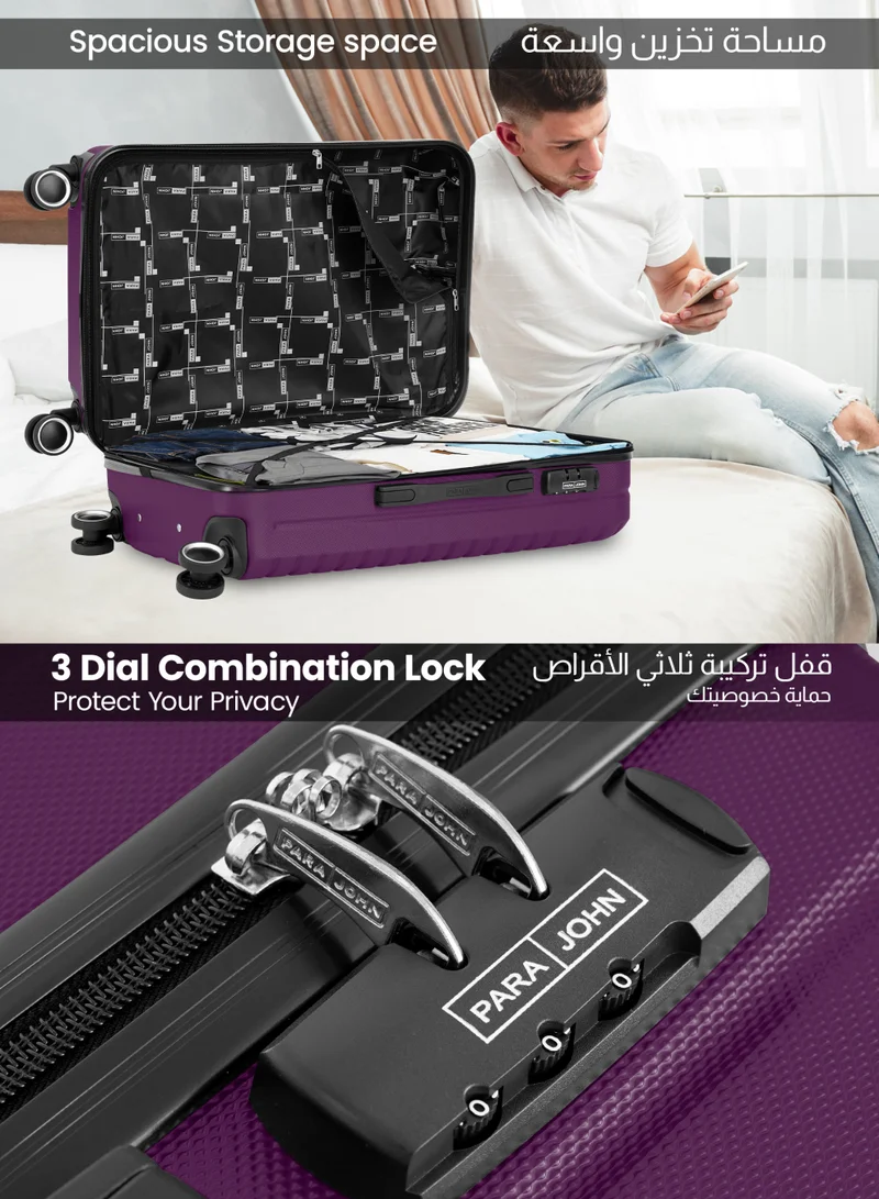 Parajohn Pink Medium 24-Inch ABS  Lightweight Hardshell Luggage Trolley | carrying 3kg 4-Wheel Spinner Suitcase Purple  | Best Price UAE