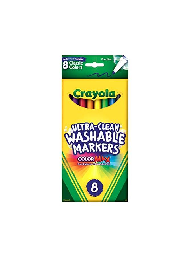 Crayola Ultra Clean Washable Markers Fine Line Markers School Supplies 8 Count - Image 1