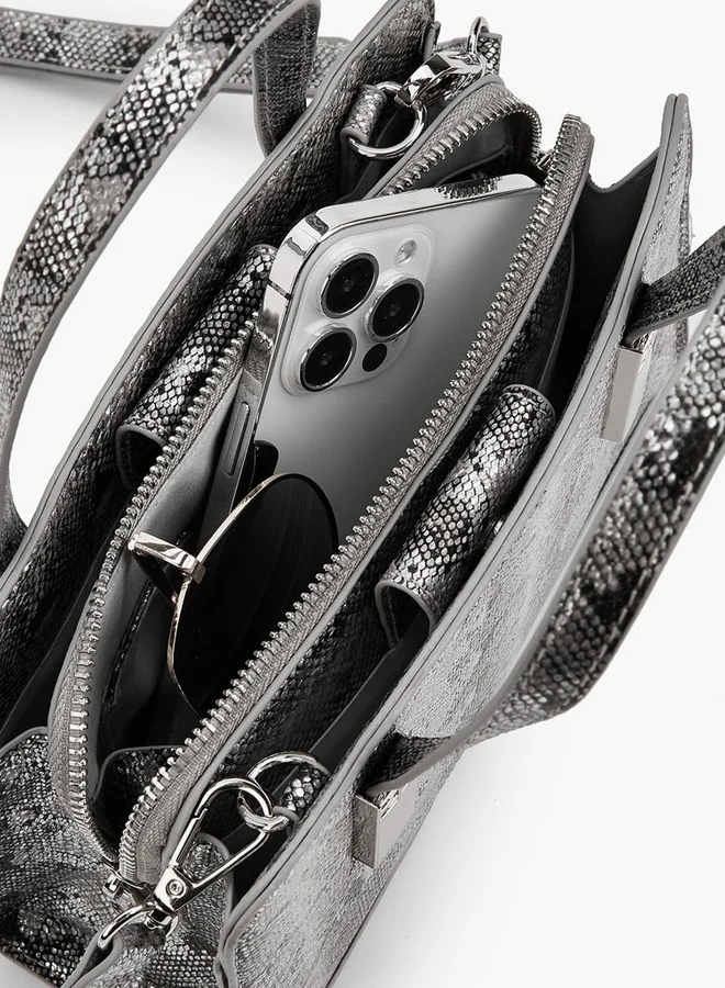 Flora Bella By Shoexpress Animal Print Tote Bag with Detachable Strap and Zip Closure