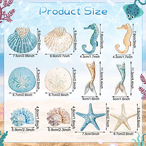 Kathfly 48 Pcs Summer Ocean Themed Decor Seashell Seahorse Hanging Ornaments Nautical Sea Animal Decor Tree Ornaments with Ropes Coastal Christmas Tree Ornaments for Home Weeding Birthday Party Decorations - Image 3