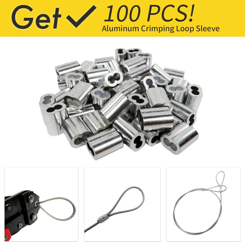 Monkemon 1/16 Wire Rope, 200FT 304 Stainless Steel Cable with 100Pcs Crimp Sleeves, Aircraft Grade, 7x7 Strand, 368lbs Breaking Strength, for Garden Trellis, Clothesline, Railing,Trellis - Image 4
