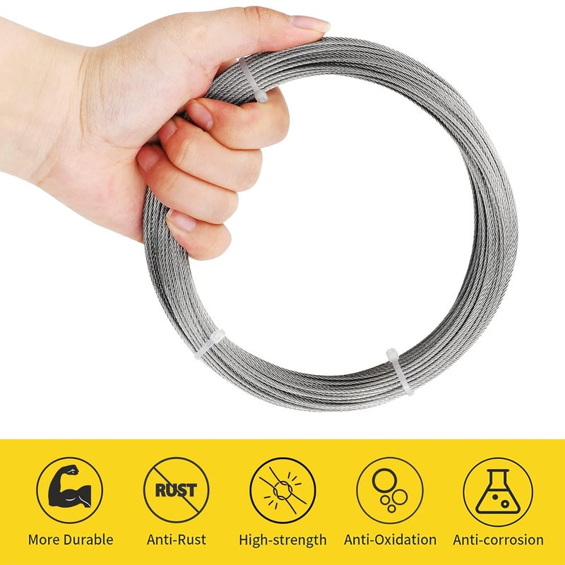 Monkemon 1/16 Wire Rope, 200FT 304 Stainless Steel Cable with 100Pcs Crimp Sleeves, Aircraft Grade, 7x7 Strand, 368lbs Breaking Strength, for Garden Trellis, Clothesline, Railing,Trellis - Image 5