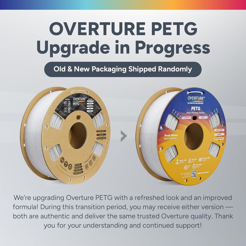 OVERTURE Rock PETG 3D Printer Filament 1.75mm, Neatly Wound Durable PETG 1kg Spool (2.2lbs), Strong Toughness Filament, Dimensional Accuracy +/- 0.02mm, Fit Most FDM Printers (Rock White) - Image 2