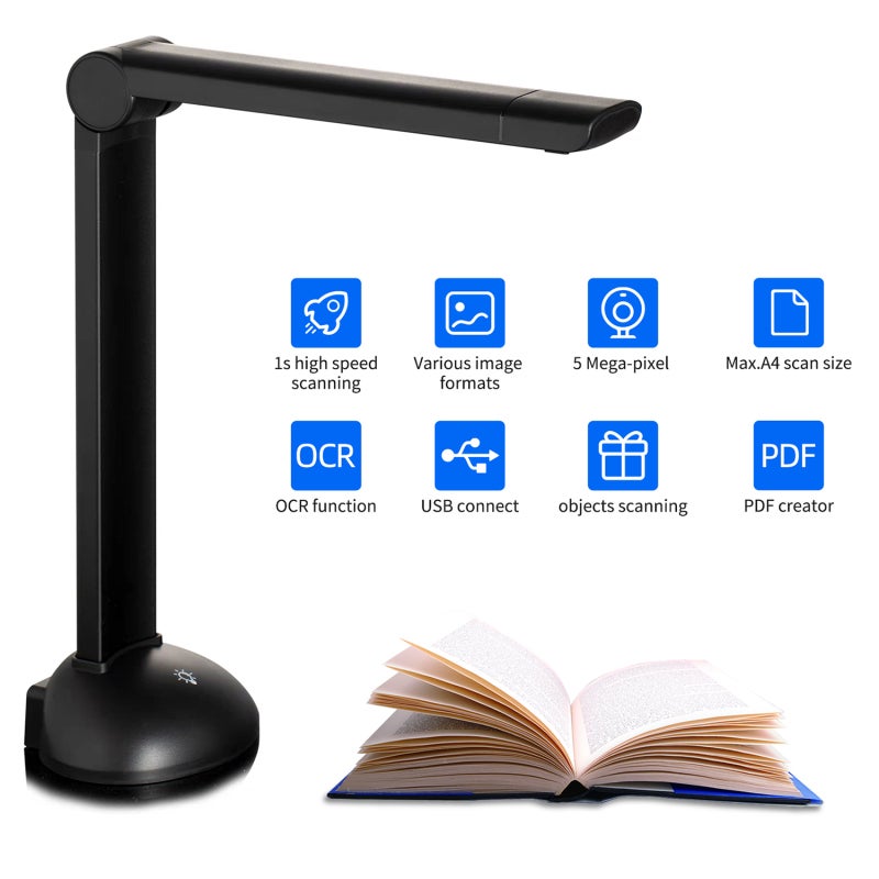 Document Camera: 5MP High Resolution, 3 Level LED Fill Light - A4 Scanning, Multi-Functional Book Scanner for Office, Classroom, Library Professionals - Image 3