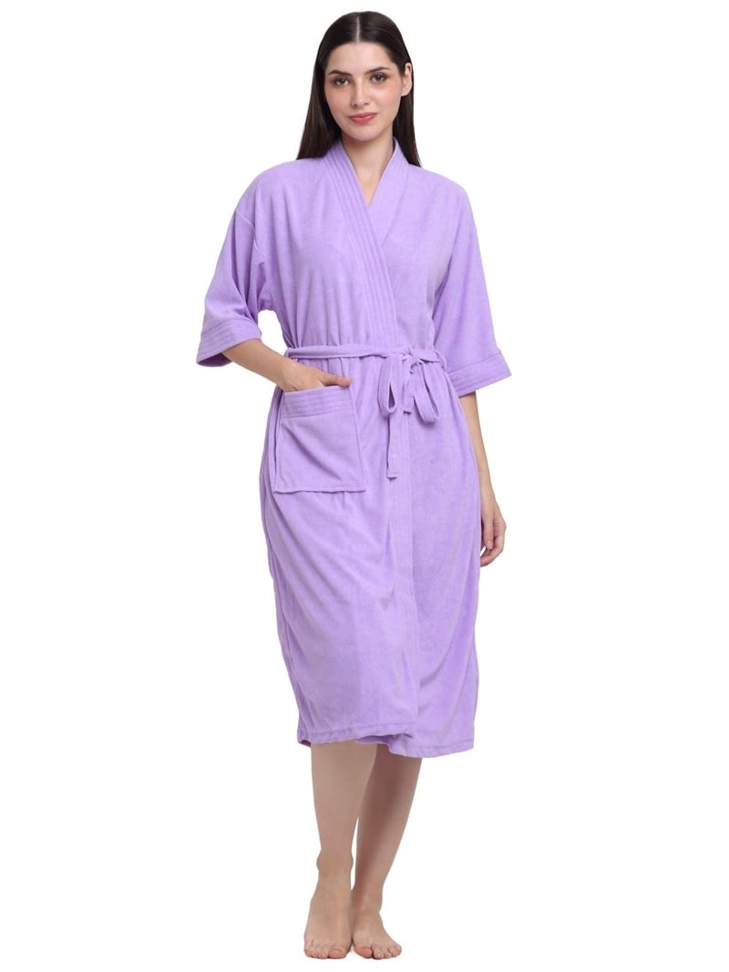 CREEVA Everyday Unisex Micro Terry Bathrobe Collection With kimono collar and 1 Pocket, 3/4 Sleeve Bath Robe Super Soft Light Weight - Lilac - Image 1