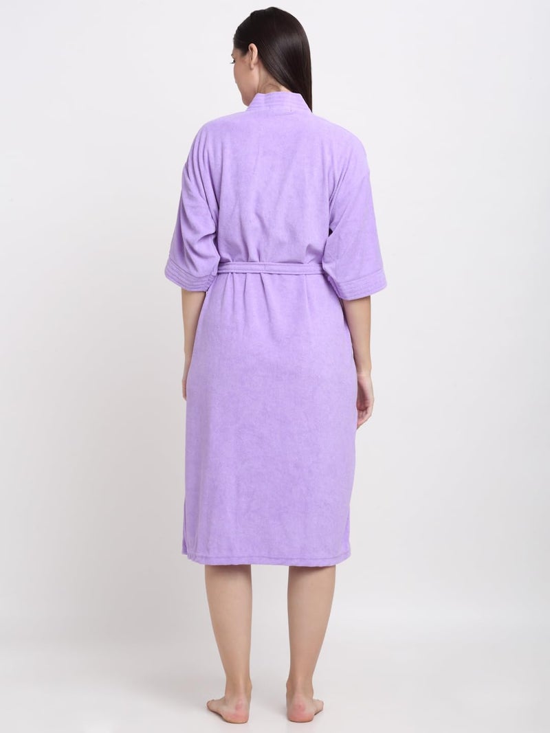 CREEVA Everyday Unisex Micro Terry Bathrobe Collection With kimono collar and 1 Pocket, 3/4 Sleeve Bath Robe Super Soft Light Weight - Lilac - Image 3