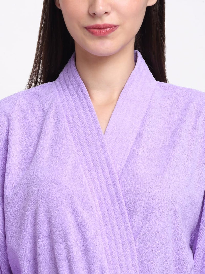 CREEVA Everyday Unisex Micro Terry Bathrobe Collection With kimono collar and 1 Pocket, 3/4 Sleeve Bath Robe Super Soft Light Weight - Lilac - Image 5