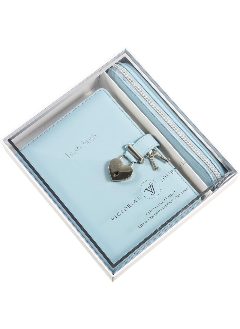 Victoria's Journals - Hush Hush Pastel Blue Locking Notebook and Pencil Case Set - Image 1