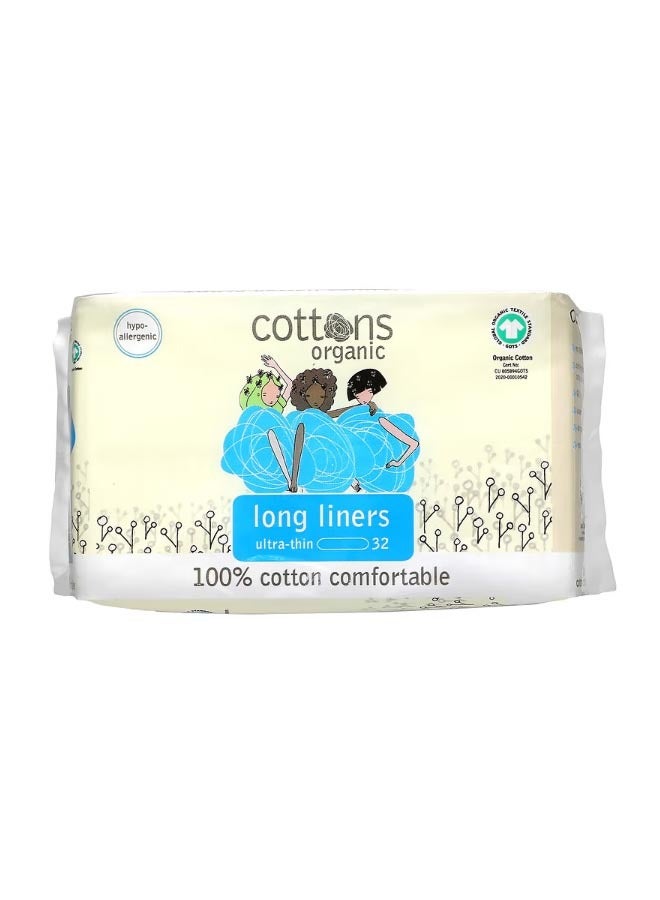 cottons Organic Long Liners Ultra-Thin Unscented 32 Liners - Image 1