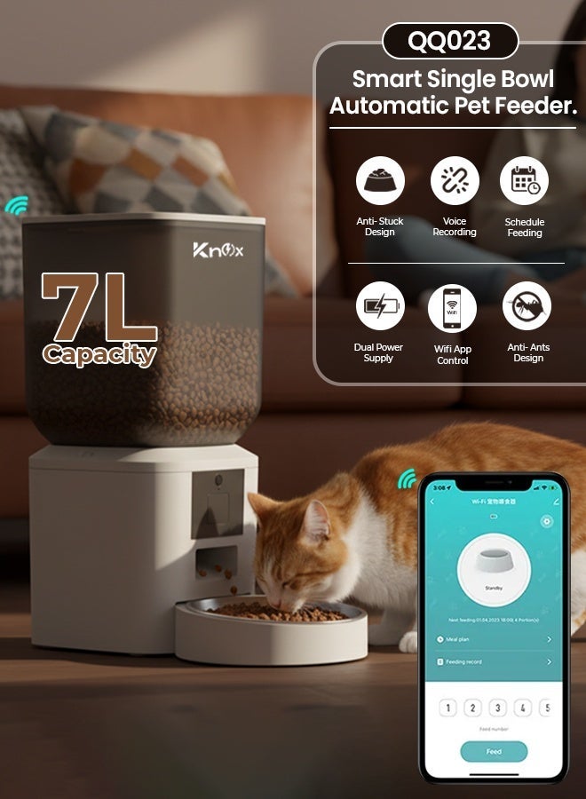 Knox Powering Generations Knox Automatic Pet Feeder 7L, Smart Wi-Fi Cat & Dog Pet Food Dispenser, Timed Dry Food Feeder, Portion Control, Multiple Alarms, Detachable Design, Stainless Steel Bowl, Built-in Desiccant Box - Image 2