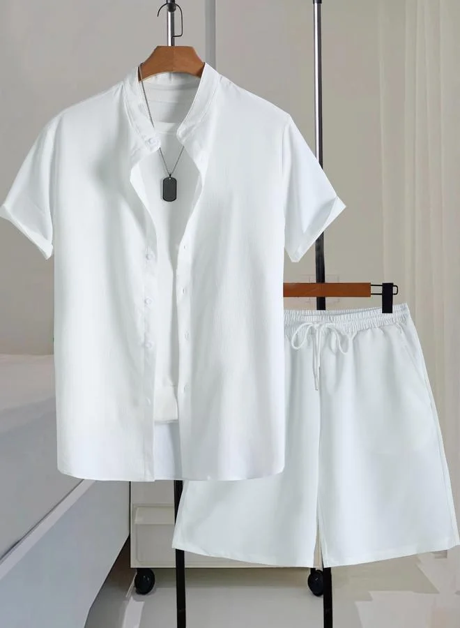 Take Two Men White Short Sleeve Shirt and Shorts Co-Ords