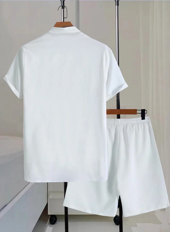 Take Two Men White Short Sleeve Shirt and Shorts Co-Ords