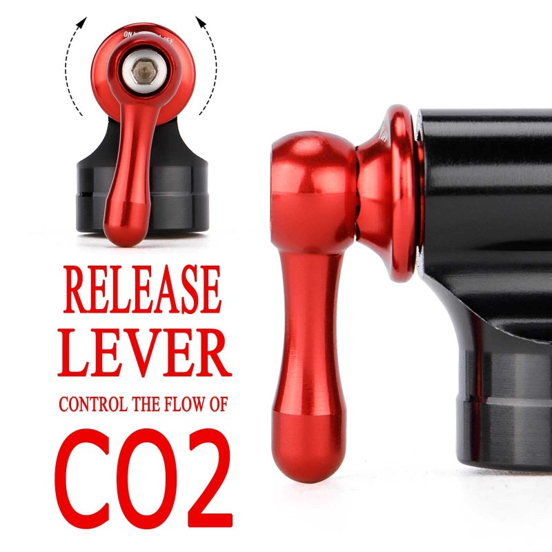 Kadacha طقم مضخة CO2 مع 5 عبوات CO2 خيطية سعة 16 جرام - متوافق مع صمامات بريستا وشرايدر - مضخة هواء دراجة CO2 محمولة تأتي مع طقم إصلاح بدون غراء للدراجات على الطرق والجبال (الطراز: A) - Image 3