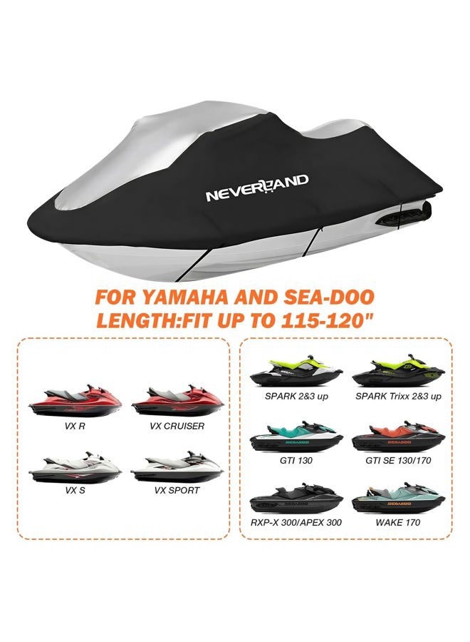 NEVERLAND Jet Ski Cover 3 Seats Heavy Duty Waterproof 210D with 2 Air Vent Marine Grade UV Resistant Fits Yamaha Sea-Doo up to 120" - Image 2