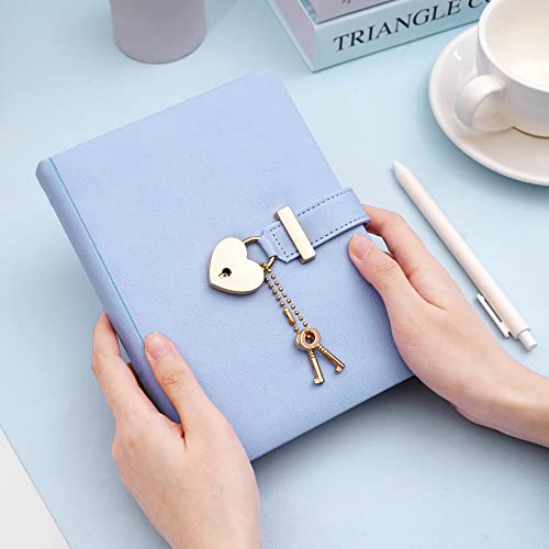 CAGIE Diary with Lock and Key for Girls Ages 8-12 Journal with Lock 296 Gold Edged Pages Heart-Shaped Locked Journal for Women Teen Girls with Gift Box, 5.3 x 7 Inch, Blue - Image 2