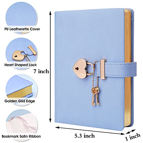 CAGIE Diary with Lock and Key for Girls Ages 8-12 Journal with Lock 296 Gold Edged Pages Heart-Shaped Locked Journal for Women Teen Girls with Gift Box, 5.3 x 7 Inch, Blue - Image 3
