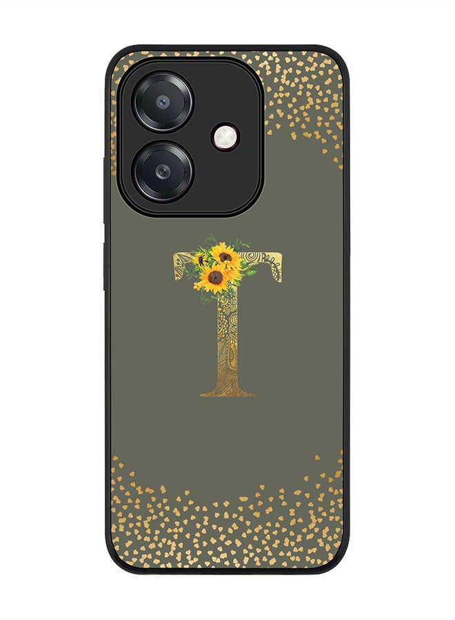 Stylizedd For Oppo A5i Case,Slim fit Camera Protection, Shockproof Thin Phone cover  - Custom Floral Monogram - T  (Olive Green )