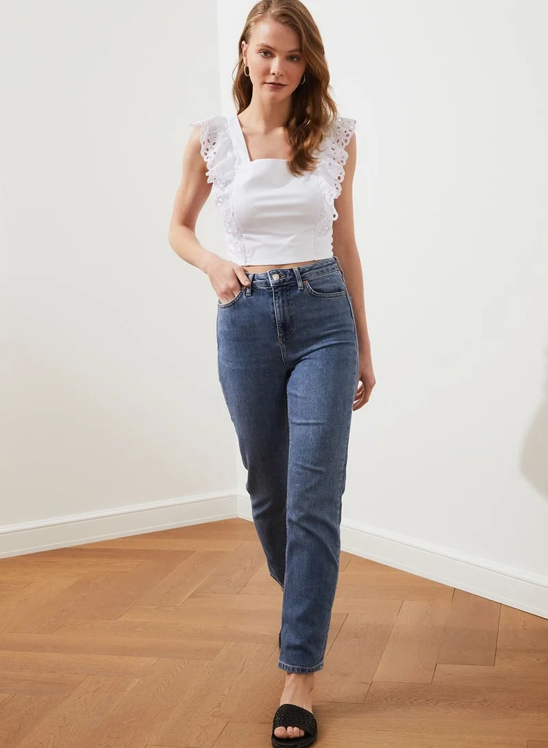 trendyol Lace Sleeve Crop Top