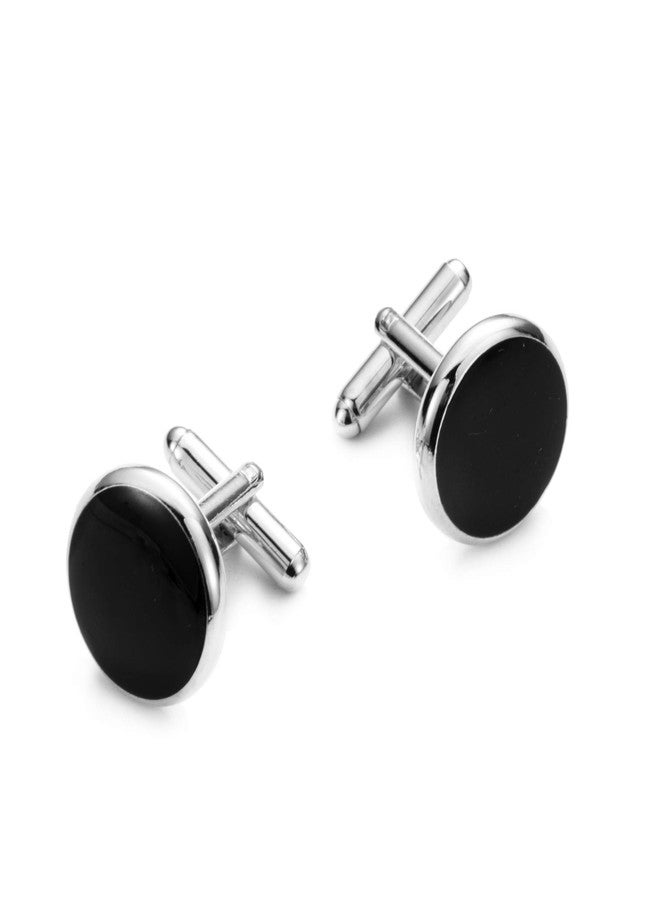 UJOY Unisex Non precious metal Mother of Pearl Tuxedo Cufflinks and Shirt Studs (Black in Silver) - Image 3