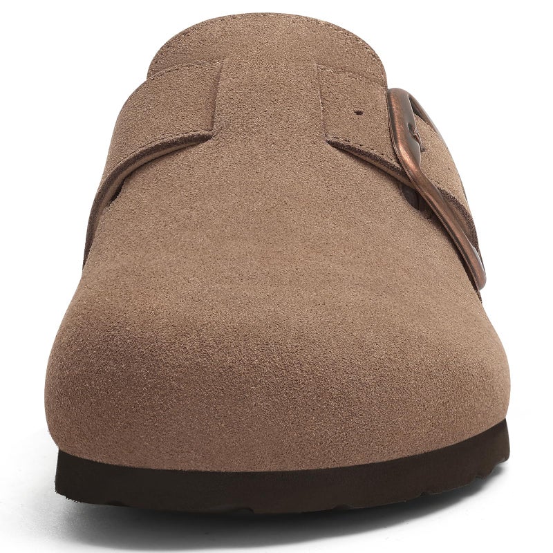 KIDMI Genuine Suede Clogs for Women Memory Foam Cork Footbed Potato Shoes Slip On Leather Mules with Big Buckle, Mocha Size 8.5-9 (40) - Image 4