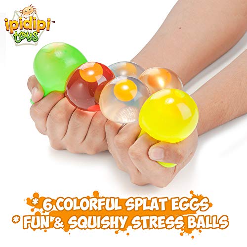 IPIDIPI TOYS Colorful Squishy Egg Easter Basket Stuffers Easter Egg Hunting Clear Egg Yolk Fun Squeeze Yolk Balls for Kids Birthday Party Favors Assorted Colors Pack of 6 - Image 5