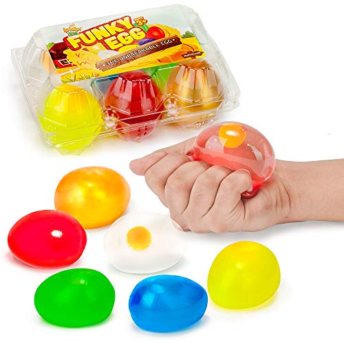 IPIDIPI TOYS Colorful Squishy Egg Easter Basket Stuffers Easter Egg Hunting Clear Egg Yolk Fun Squeeze Yolk Balls for Kids Birthday Party Favors Assorted Colors Pack of 6 - Image 1
