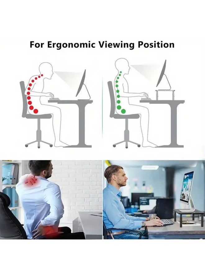 2pcs Black Adjustable Laptop Monitor Stand Riser Ergonomic Desktop Holder Sturdy Metal - Image 3