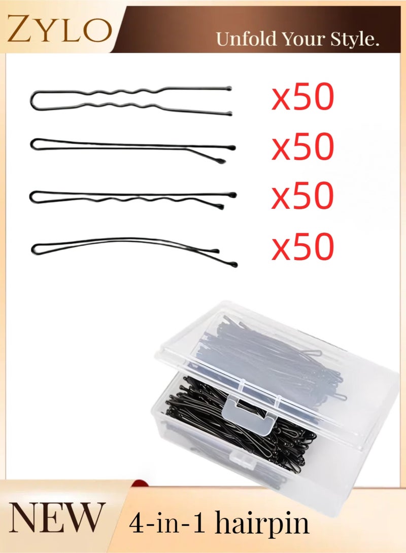 Zylo 200pcs 4-in-1 Bobby Pins for Women, Super Grip Black Hair Clips with Box - Reusable Non-Slip Pins for Thick, Long Hair - Image 1