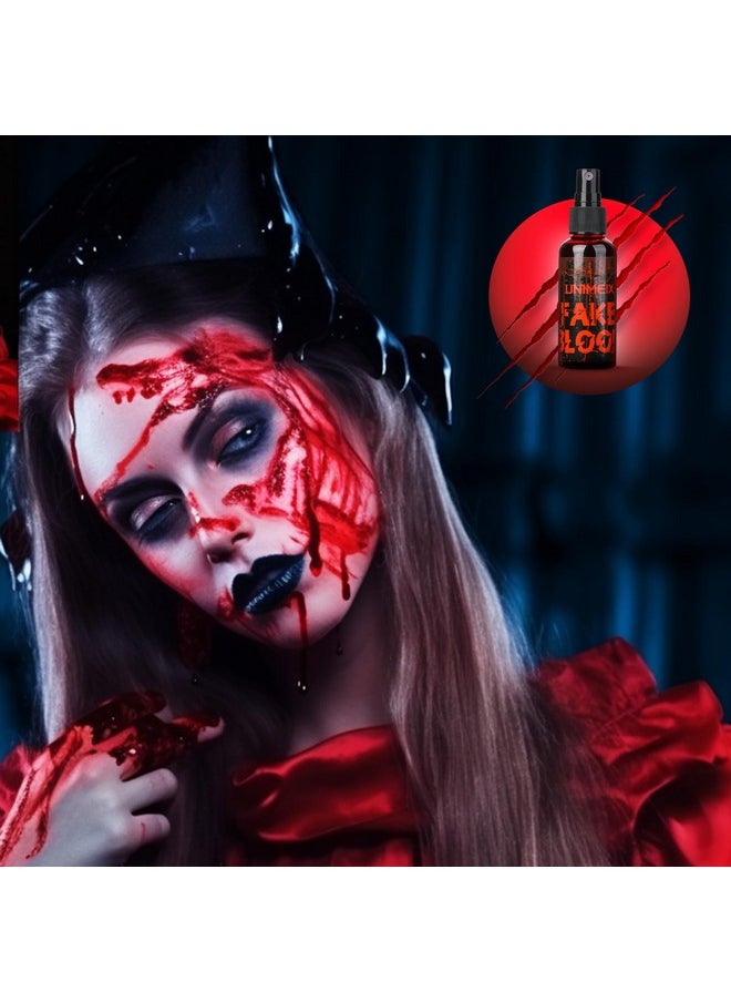 UNIMEIX 1 Oz Fake Blood Spray And 1 Oz Gel Fake Blood Makeup Kit Washable Sfx Makeup For Clothes Mouth Eyes，Stage Blood For Halloween Zombie Vampire Cosplay Party  - Image 4