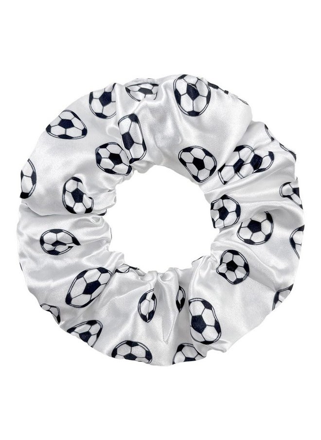 KOOMAGIC - 12 Pcs Shiny Soccer Hair Scrunchies Cheer Soccer Uniforms Scrunchie School Performance/Sports/Practice/Party/Gymnastics Scrunchie Ponytail Holder Wrist For Girls Cosplay Show (White) - Image 1