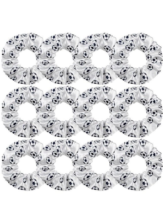 KOOMAGIC - 12 Pcs Shiny Soccer Hair Scrunchies Cheer Soccer Uniforms Scrunchie School Performance/Sports/Practice/Party/Gymnastics Scrunchie Ponytail Holder Wrist For Girls Cosplay Show (White) - Image 1