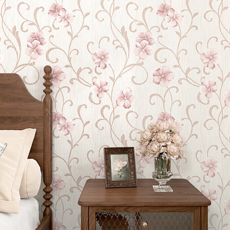 WESTICK Pink Neutral Wallpaper Floral Peel and Stick Wallpaper for Bedroom Vintage Floral Contact Paper Self Adhesive Hibiscus Flower Wall Paper for Living Room Bathroom Playroom Cabinets 175 x 100 - Image 2