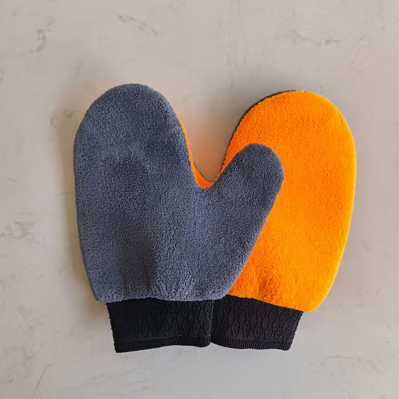 2 Pack Ultra Soft Microfiber Car Wash Gloves Scratch Resistant Dual Purpose for Interior and Exterior Cleaning Ergonomic Design Yellow Gray Two Tone Velvet Texture Car Cleaning Accessories - Image 5