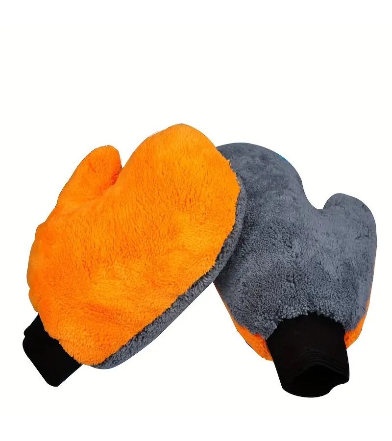 2 Pack Ultra Soft Microfiber Car Wash Gloves Scratch Resistant Dual Purpose for Interior and Exterior Cleaning Ergonomic Design Yellow Gray Two Tone Velvet Texture Car Cleaning Accessories - Image 4
