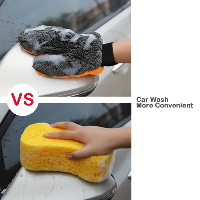 2 Pack Ultra Soft Microfiber Car Wash Gloves Scratch Resistant Dual Purpose for Interior and Exterior Cleaning Ergonomic Design Yellow Gray Two Tone Velvet Texture Car Cleaning Accessories - Image 3
