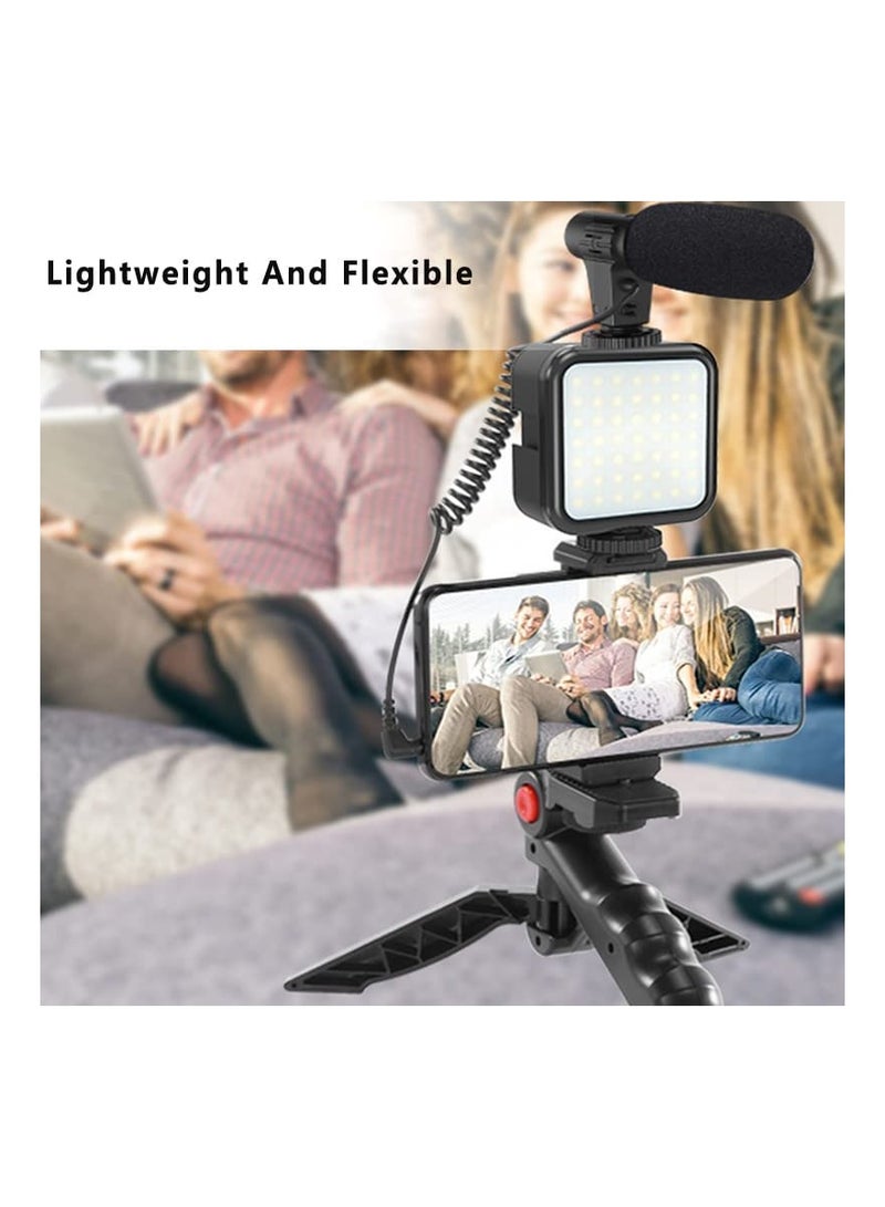 Smartphone Video Vlogging Kit with Microphone, Tripod, LED Light, Wireless Remote, Phone Holder - Video Microphone Rig Kit for YouTube, TikTok, Filming, Vlogging  - Image 4