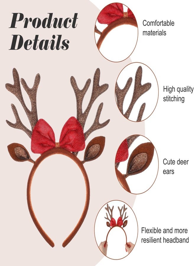 جريفوسيا طوق رأس جريفوسيا لعيد الميلاد، طوق رأس بني اللون على شكل قرون غزال وأذني غزال، إكسسوارات شعر نسائية للعطلات، إكسسوارات أزياء تنكرية، لوازم حفلات العطلات - Image 3