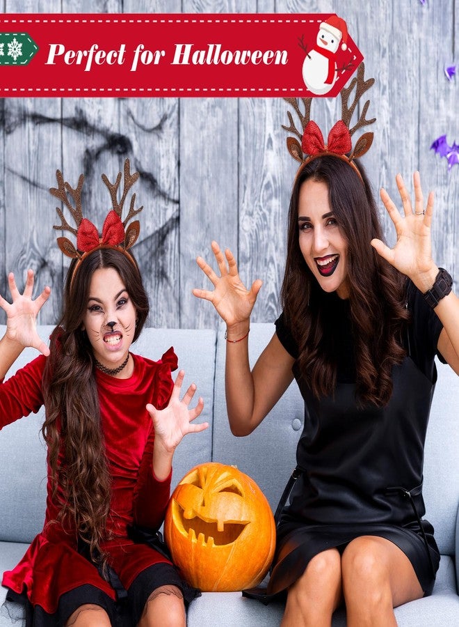 جريفوسيا طوق رأس جريفوسيا لعيد الميلاد، طوق رأس بني اللون على شكل قرون غزال وأذني غزال، إكسسوارات شعر نسائية للعطلات، إكسسوارات أزياء تنكرية، لوازم حفلات العطلات - Image 4