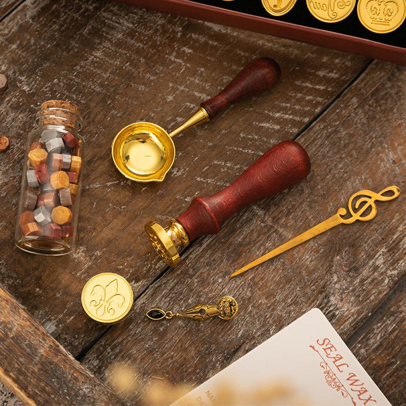Wax Seal Kit: 6 Removable Copper Stamp Heads, 1 Handle, 1 Wax Spoon, 1 Warmer, 1 Candle, Wax Beads - Vintage Retro Design, Comfortable Grip, Durable Set for Beginners, Professionals, Craft Enthusiasts - Image 2