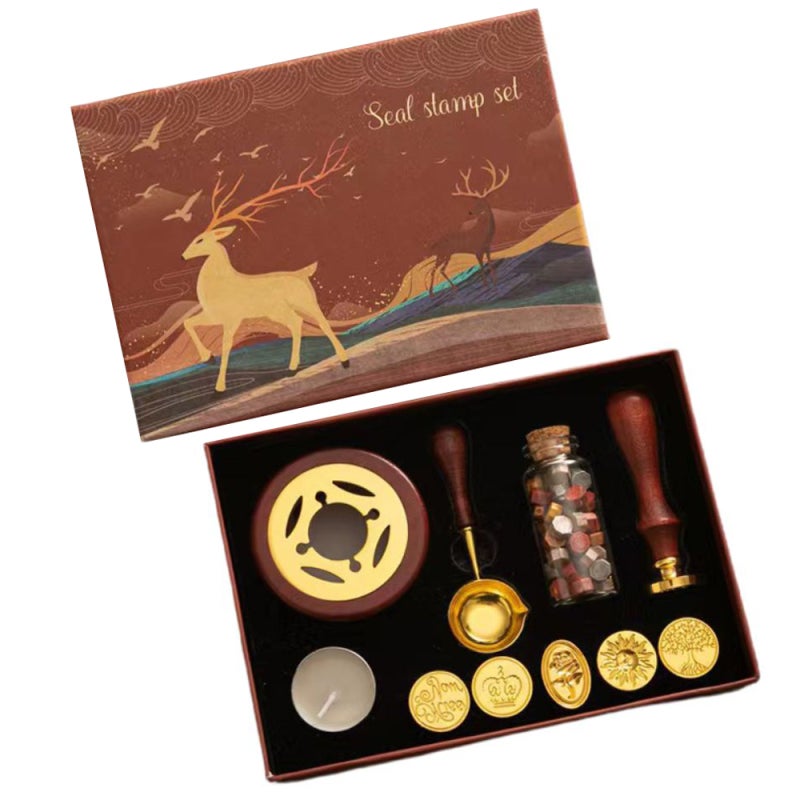 Wax Seal Kit: 6 Removable Copper Stamp Heads, 1 Handle, 1 Wax Spoon, 1 Warmer, 1 Candle, Wax Beads - Vintage Retro Design, Comfortable Grip, Durable Set for Beginners, Professionals, Craft Enthusiasts - Image 1