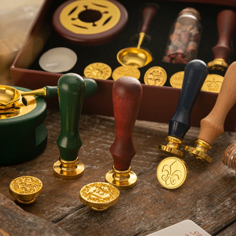 Wax Seal Kit: 6 Removable Copper Stamp Heads, 1 Handle, 1 Wax Spoon, 1 Warmer, 1 Candle, Wax Beads - Vintage Retro Design, Comfortable Grip, Durable Set for Beginners, Professionals, Craft Enthusiasts - Image 4